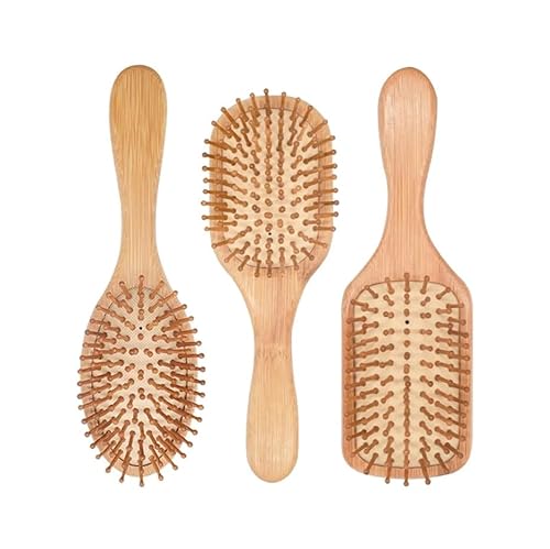 3PC Holz Haarbürste Natürliche Bambus Haarbürste Gesunde Paddel Kissen Haarausfall Massage Bürste Haarbürste Kamm Kopfhaut Haarpflege Gesunde Bambus Kamm von ALOEU