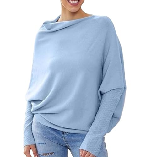 ALOEU Draped Jumper, Asymmetrical Draped Jumper, Asymmetrical Sweaters for Women, Draped Tops for Women(Light Blue) von ALOEU