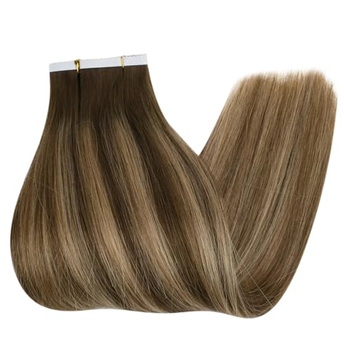 Blumen-Tape-in-Haarverlängerungen, Echthaar, Echthaar, 12 Monate, Haar-Tape-Haare for Frauen (Color : 4-27-4, Size : 10 PCS_18 INCHES 5G-PCS_12 MONTHS) von ALOEU