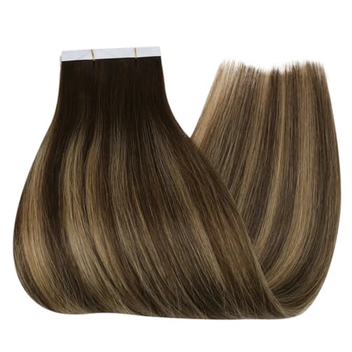 Blumen-Tape-in-Haarverlängerungen, Echthaar, Echthaar, 12 Monate, Haar-Tape-Haare for Frauen (Color : BM, Size : 10 PCS_16 INCHES 4G-PCS_12 MONTHS) von ALOEU