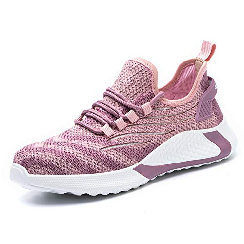 ALOFME Sicherheitsschuhe Herren Damen S3 Leicht Sommer Arbeitsschuhe Schutzschuhe mit Stahlkappe Pink 42 von ALOFME