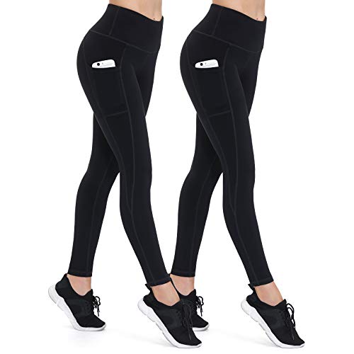 ALONG FIT Leggings Damen mit Taschen, Nicht durchsichtig Sporthose Damen Dehnbar Yogahosen für Damen, Schwarz von ALONG FIT