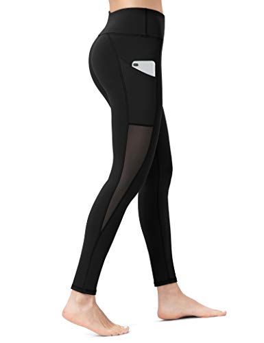 ALONG FIT Damen Sport Leggings mit Netzeinsatz Einsatz Mesh Blickdichte Sporthose mit Tasche Hohe Taille Lange Laufhose Jogginghose Yoga Fitness Training von ALONG FIT
