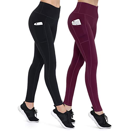 ALONG FIT Leggings Damen mit Taschen, Nicht durchsichtig Sporthose Damen Dehnbar Yogahosen für Damen, Schwarz von ALONG FIT