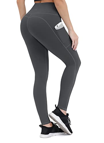 ALONG FIT Leggings Damen mit Taschen, Nicht durchsichtig Sporthose Damen Dehnbar Yogahosen für Damen, Grau, XS von ALONG FIT