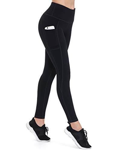 ALONG FIT Leggings Damen mit Taschen, Nicht durchsichtig Sporthose Damen Dehnbar Yogahosen für Damen, Schwarz, L von ALONG FIT