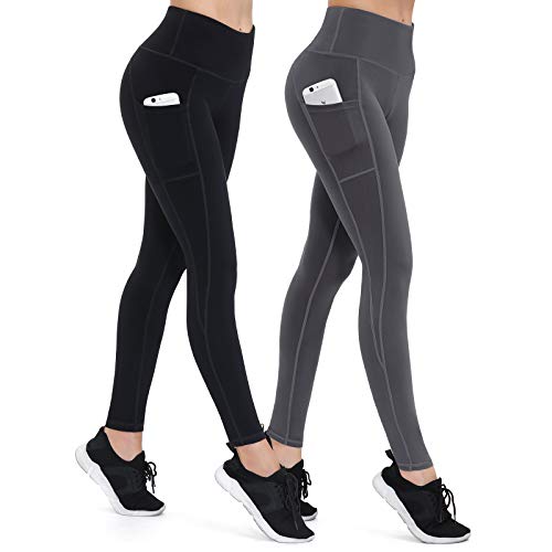 ALONG FIT Leggings Damen mit Taschen, Nicht durchsichtig Sporthose Damen Dehnbar Yogahosen für Damen, Schwarz von ALONG FIT