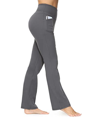 ALONG FIT Bootcut-Hose-Damen Yogahosen High Waist Damen Flare Yoga Hose mit Taschen Blickdichte Bootleg Pants Elegante Jogginghose Dehnbare Fitness Leggings Sporthose Grau L von ALONG FIT