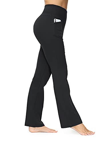 ALONG FIT Bootcut-Yogahose-Damen High Waist DIY-Länge Flared-Leggings-Damen mit 3 Taschen Blickdichte Bootleg Pants Elegante Jogginghose Dehnbare Fitness Sporthose mit Bauchkontrolle Schwarz XL von ALONG FIT