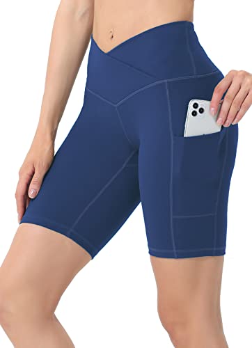 ALONG FIT V Cross Kreuz Radlerhose-Damen Kurze mit Taschen High Waist Tummy Control Activewear Sport Gym Yoga Sommer Compression Biker Short Leggings von ALONG FIT