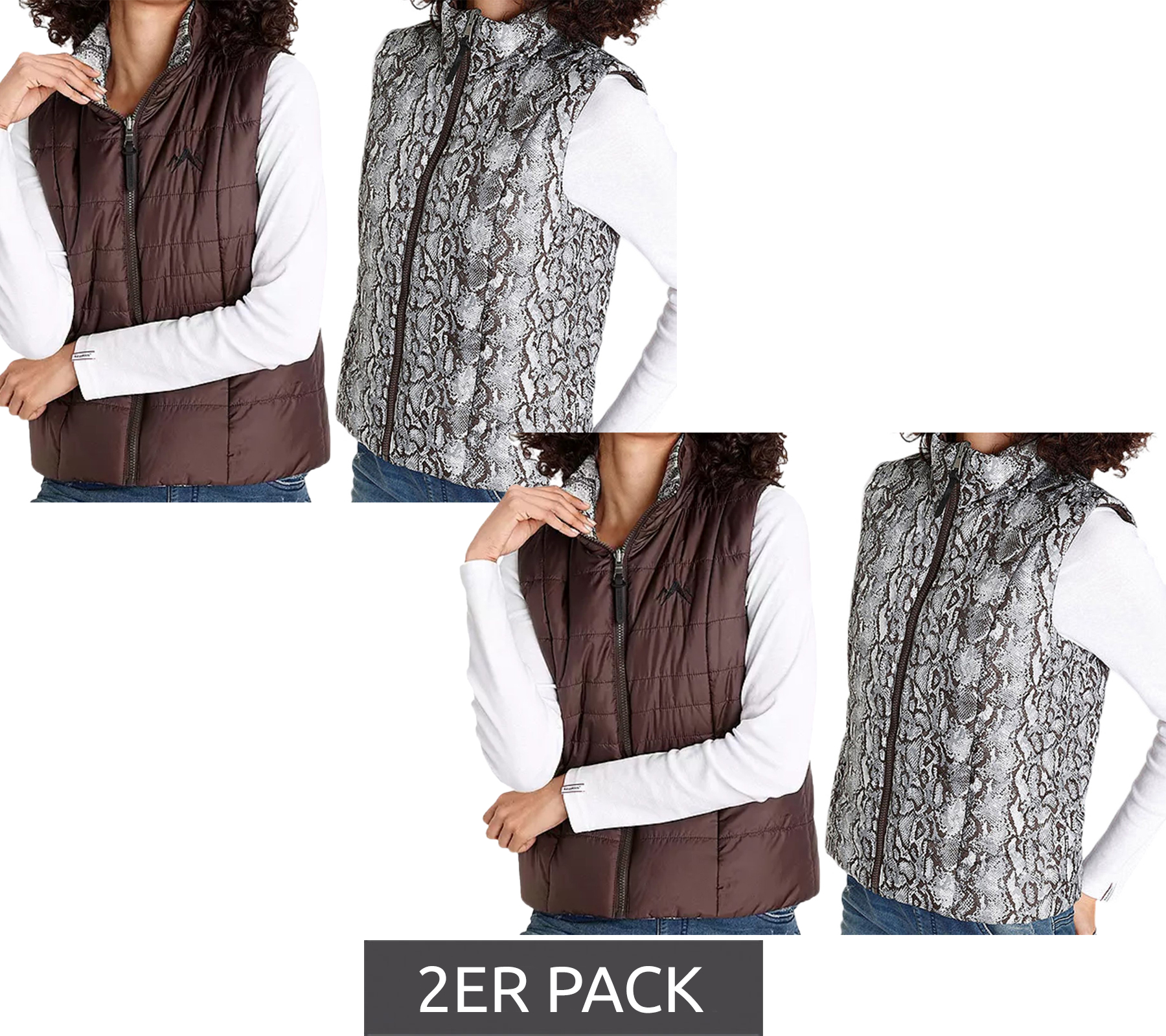 2er Pack ALPENBLITZ Damen Wende-Weste unifarbene und Allover-Print Stepp-Weste 48569704 Braun/Schwarz/Weiß von ALPENBLITZ