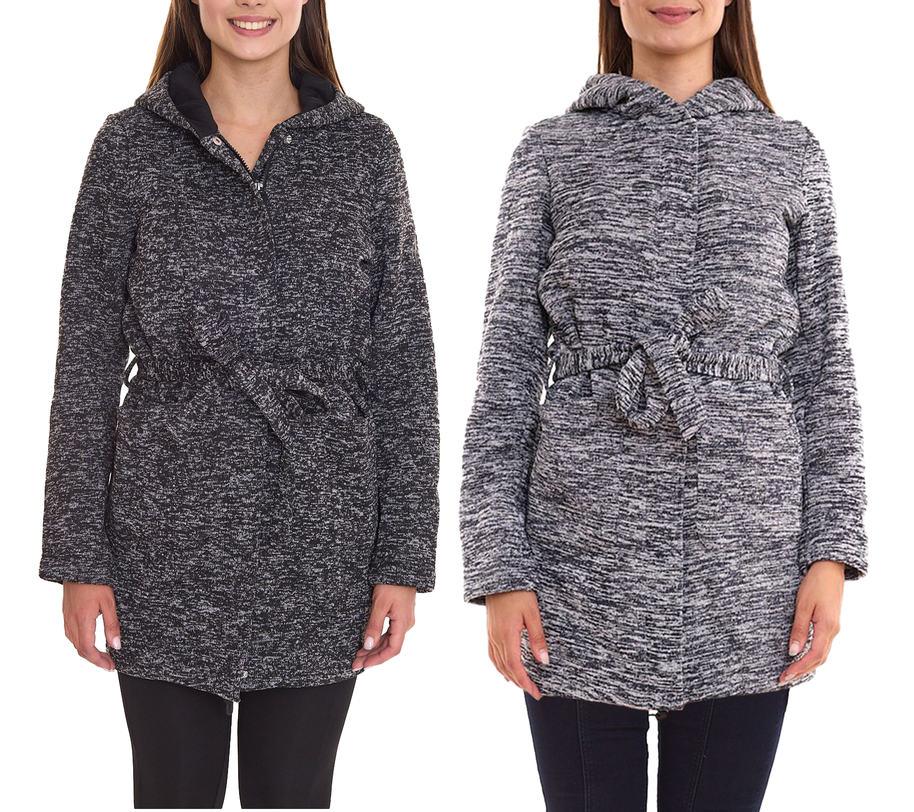 ALPENBLITZ Damen Fleece-Jacke mit Binde-Gürtel Übergangs-Jacke aus weichem Strickfleece Blau/Grau oder Schwarz/Grau von ALPENBLITZ