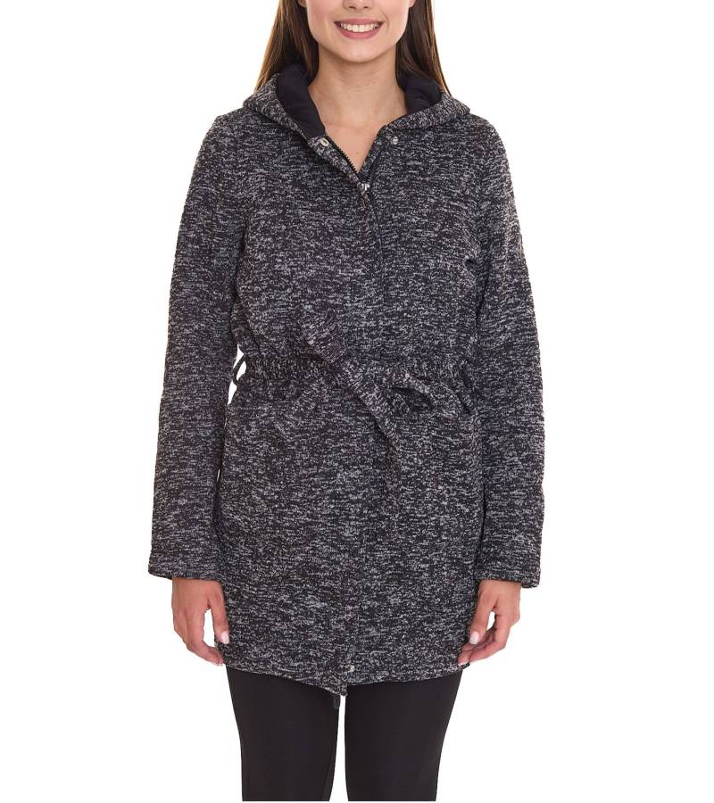 ALPENBLITZ Damen Fleece-Jacke mit Binde-Gürtel bequeme Übergangs-Jacke aus weichem Strickfleece 36348765 Schwarz/Grau von ALPENBLITZ
