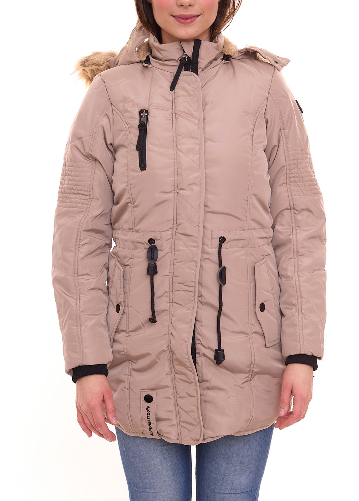 ALPENBLITZ Damen Stepp-Jacke mit abnehmbarer Kapuze und einzeln abnehmbarem Kunstfell 97479552 Beige von ALPENBLITZ