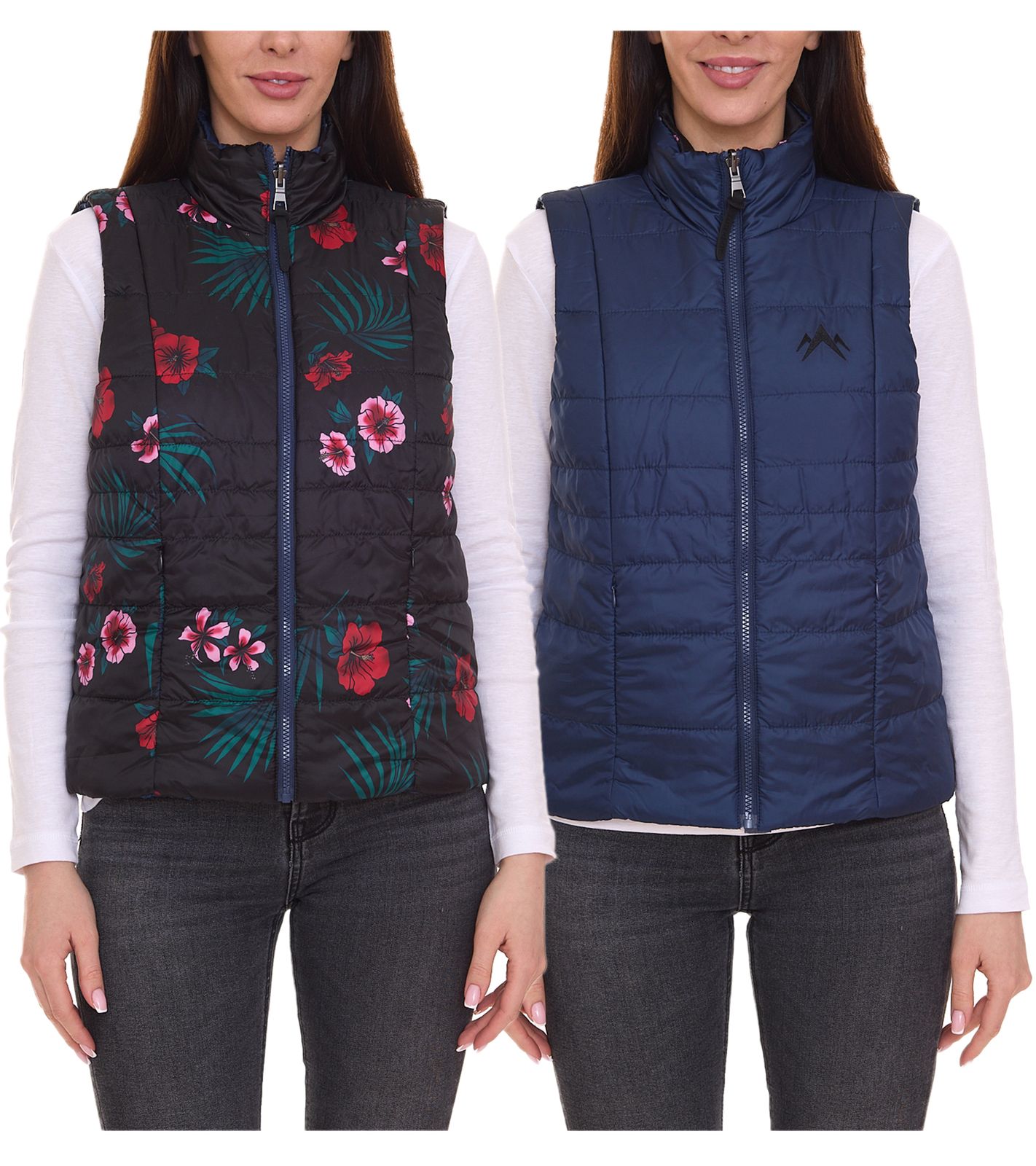 ALPENBLITZ Damen Wende-Weste unifarbene und Allover-Print Stepp-Weste mit Blumen-Print 79593823 Dunkelblau/Bunt von ALPENBLITZ