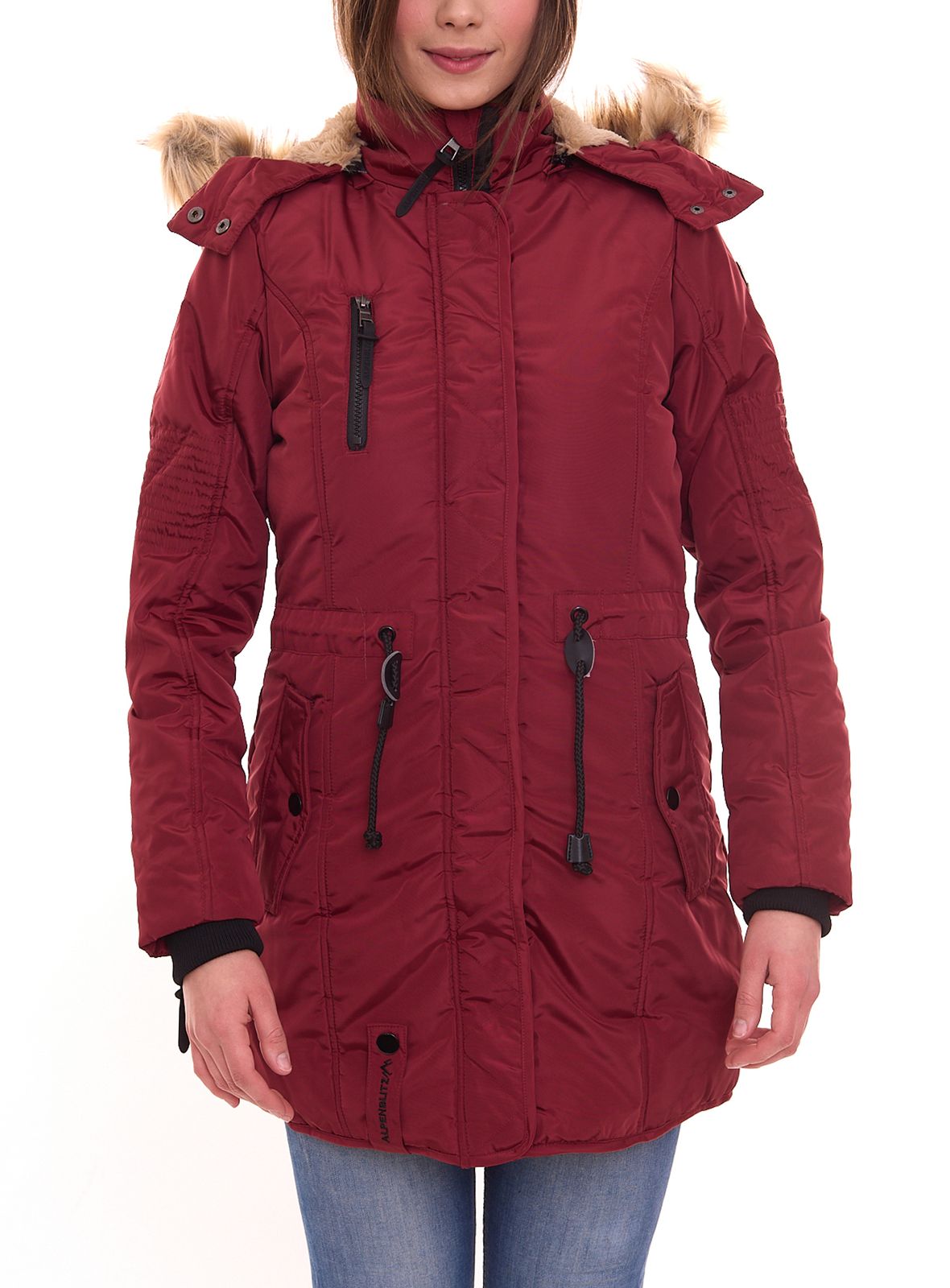 ALPENBLITZ Damen Winter-Parka wärmende Stepp-Jacke mit abnehmbarer Kapuze und einzeln abnehmbarem Kunstfell 43090911 Rot von ALPENBLITZ