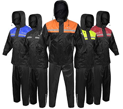 ALPHA CYCLE GEAR Regenanzug für Damen und Herren, Jacken, Hosenausrüstung, reflektierend, wasserdicht (Orange, Größe XL) von ALPHA CYCLE GEAR