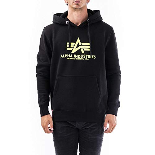 ALPHA INDUSTRIES Basic Neon Print Hoodie Schwarz/Gelb L von ALPHA INDUSTRIES