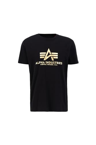 Alpha Industries Herren Basic Foil Print T-Shirt, Black/Yeelow Gold, L von Alpha Industries
