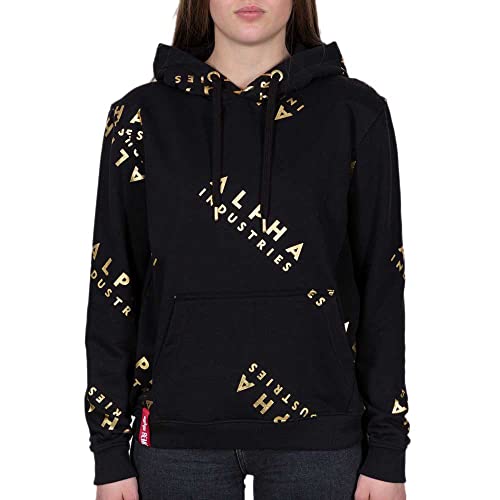 ALPHA INDUSTRIES Damen AI Hoody Foil AOP Wmn Kapuze, 583-black/yellow Gold, von ALPHA INDUSTRIES