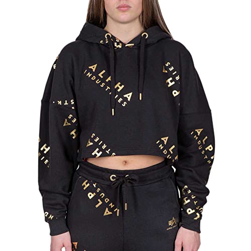 ALPHA INDUSTRIES Damen Ai Hoody Cos Foil AOP Wmn T-Shirt, schwarz/gelb Gold, Small von ALPHA INDUSTRIES