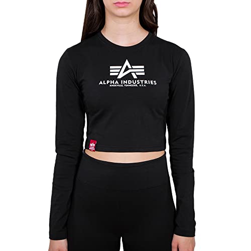 ALPHA INDUSTRIES Damen Basic Cropped LS Wmn Longsleeve T-Shirt, Black, XL von ALPHA INDUSTRIES