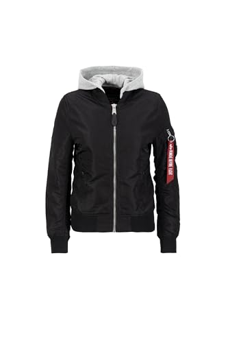 ALPHA INDUSTRIES Damen MA-1 Hooded Wmn Bomberjacke, Black/Chrome, S von ALPHA INDUSTRIES