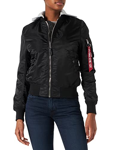 ALPHA INDUSTRIES Damen MA-1 Hooded Wmn Bomberjacke, Black/Chrome, S von ALPHA INDUSTRIES