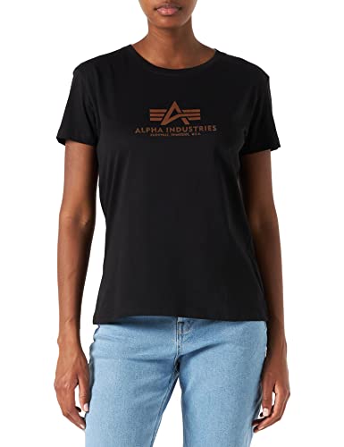 Alpha Industries New Basic T Wmn Foil Print T-Shirt für Damen, Black/Gold, S von ALPHA INDUSTRIES