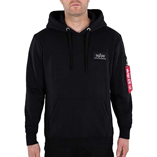 ALPHA INDUSTRIES Herren Back Hoody Print Kapuzensweat Kapuzenpullover, Black/Neon Orange, S von ALPHA INDUSTRIES