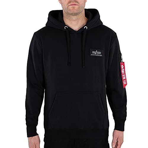 ALPHA INDUSTRIES Herren Back Hoody Print Kapuzensweat Kapuzenpullover, Black/Neon Orange, S von ALPHA INDUSTRIES