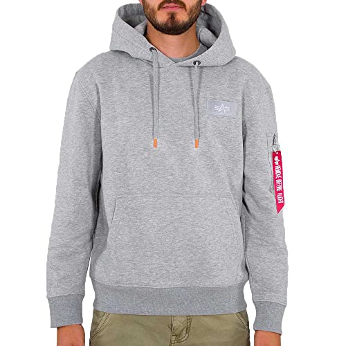 ALPHA INDUSTRIES Herren Back Hoody Print Kapuzensweat Kapuzenpullover, Grey Heather/Neon Orange, S von ALPHA INDUSTRIES