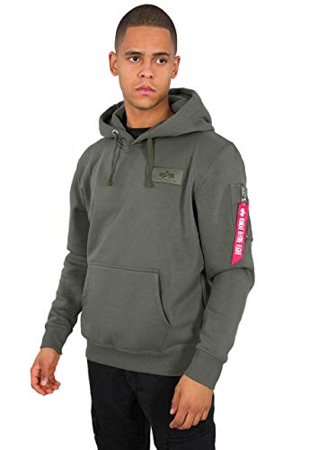 ALPHA INDUSTRIES Herren Back Print Hoody Kapuzensweat Kapuzenpullover, Dark Olive, L von ALPHA INDUSTRIES