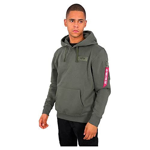 ALPHA INDUSTRIES Herren Back Print Hoody Kapuzensweat Kapuzenpullover, Dark Olive, L von ALPHA INDUSTRIES
