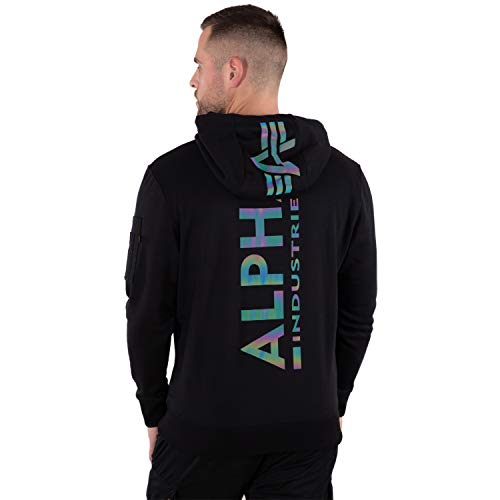 Alpha Industries Herren Back Print Hoody Rainbow Refl.Print Kapuzensweat Kapuzenpullover, Black, M von ALPHA INDUSTRIES