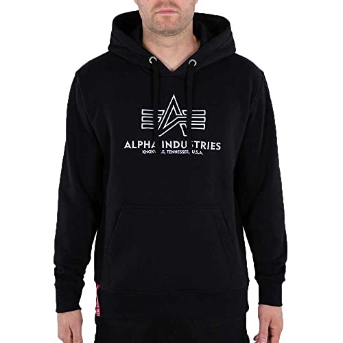 ALPHA INDUSTRIES Herren Basic Hoody Embroidery Kapuzenpullover, Black/White, M von ALPHA INDUSTRIES