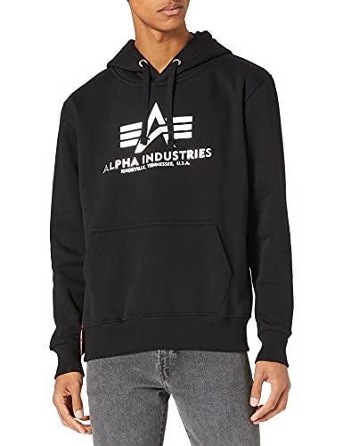 ALPHA INDUSTRIES Herren Basic Hoody Foil Print Kapuzensweat Kapuzenpullover, Black/Metalsilver, XS von ALPHA INDUSTRIES