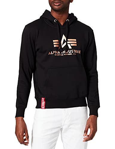 ALPHA INDUSTRIES Herren Basic Hoody Foil Print Kapuzensweat Kapuzenpullover, Black/Gold, L von ALPHA INDUSTRIES