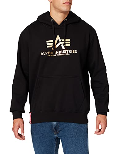 ALPHA INDUSTRIES Herren Basic Hoody Foil Print Kapuzensweat Kapuzenpullover, Black/Yellow Gold, 3XL von ALPHA INDUSTRIES