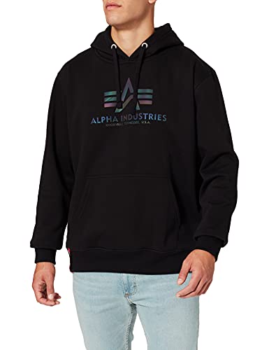 ALPHA INDUSTRIES Herren Basic Hoody Rainbow Ref. Print Kapuzensweat Kapuzenpullover, Black, L von ALPHA INDUSTRIES