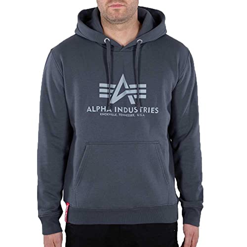 ALPHA INDUSTRIES Herren Basic Hoody Reflective Print Kapuzensweat Kapuzenpullover, Grey Black/Refl, M von ALPHA INDUSTRIES