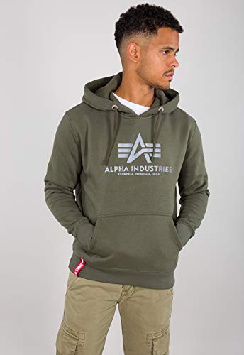 ALPHA INDUSTRIES Herren Basic Hoody Reflective Print Kapuzensweat Kapuzenpullover, Dark Olive, L von ALPHA INDUSTRIES