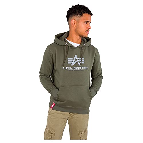 ALPHA INDUSTRIES Herren Basic Hoody Reflective Print Kapuzensweat Kapuzenpullover, Dark Olive, M von ALPHA INDUSTRIES