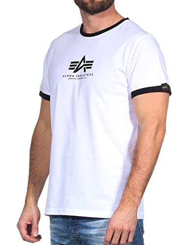 Alpha Industries Herren Basic T Contrast ML T-Shirt, White, M von ALPHA INDUSTRIES