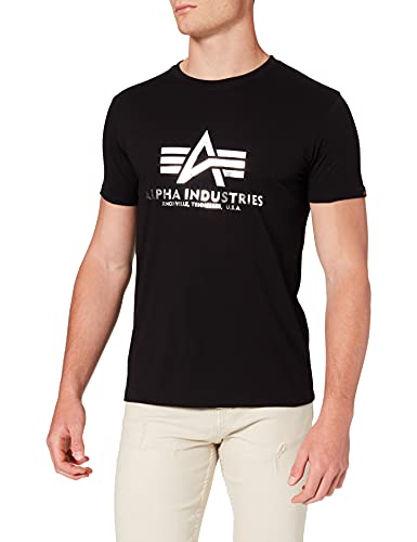 Alpha Industries Herren Basic Foil Print T-Shirt, Black/Metalsilver, S von ALPHA INDUSTRIES