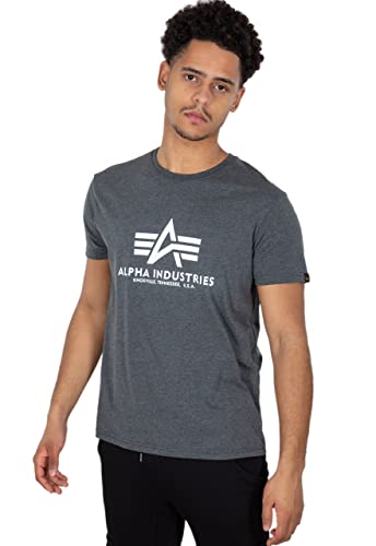 Alpha Industries Herren Basic T-Shirt, Blickdicht, Charcoal Heather/White, XL von ALPHA INDUSTRIES