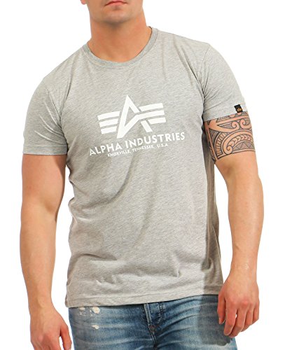 ALPHA INDUSTRIES Herren Basic T-shirt, Grey Heather/White 230, S von ALPHA INDUSTRIES