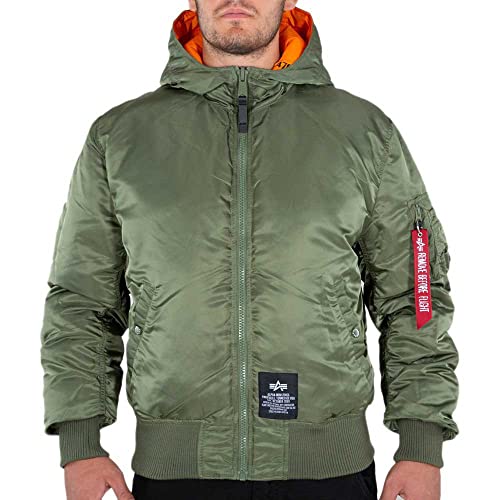 ALPHA INDUSTRIES Herren Hooded Puffer FD Rev Bomberjacke, Sage/Orange, XXXL von ALPHA INDUSTRIES