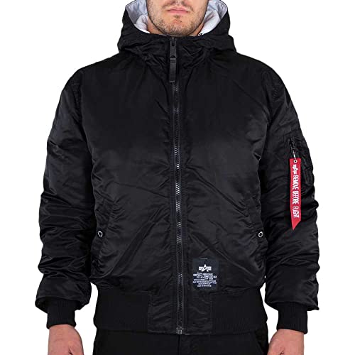 ALPHA INDUSTRIES Herren Hooded Puffer FD Rev Bomberjacke, Black/White, M von ALPHA INDUSTRIES