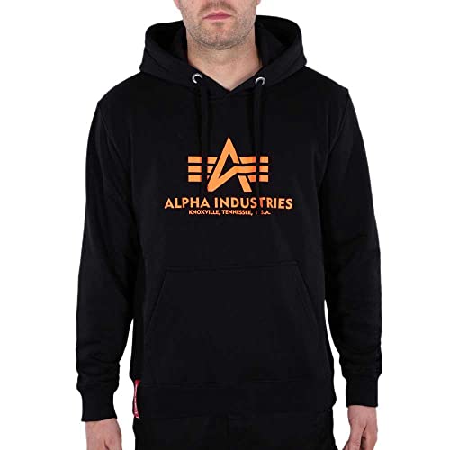 ALPHA INDUSTRIES Herren Basic Hoody Reflective Print Kapuzenpullover, Black/refl.oran, L von ALPHA INDUSTRIES